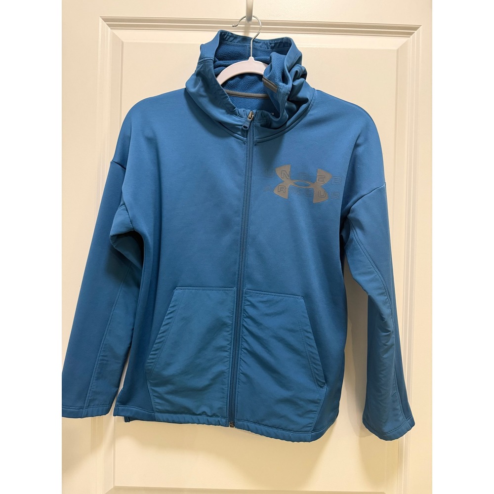 Under Armour ColdGear Youth Large Blue Full Zip Fleece Lined Hoodie Jacket